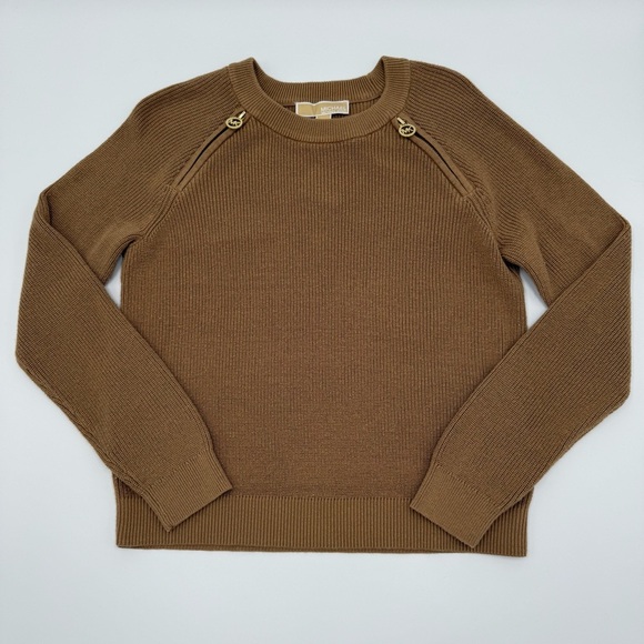 NWT Michael Kors Women’s Classic Cropped Sweater Double Zippers Dark Camel Small - Picture 6 of 14